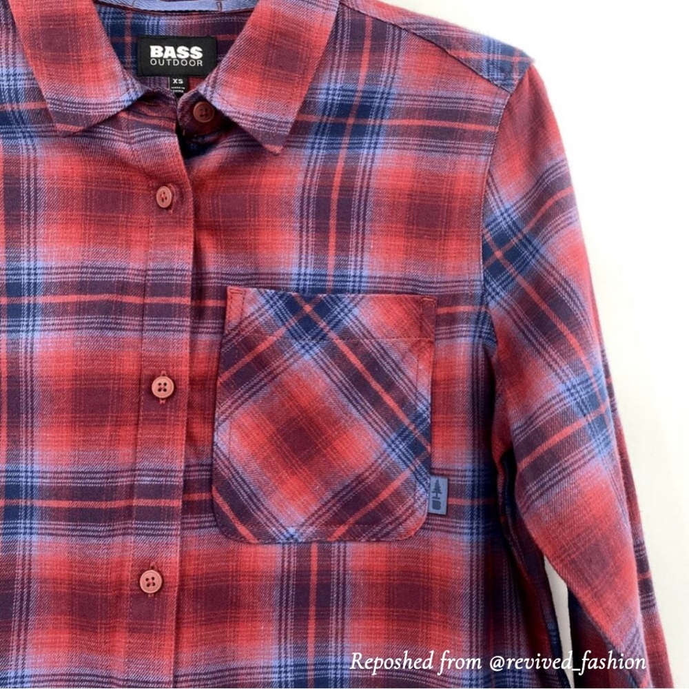 Bass Outdoor Plaid Long Sleeve Button Up Shirt Women’s XS Oversized New - Picture 3 of 7